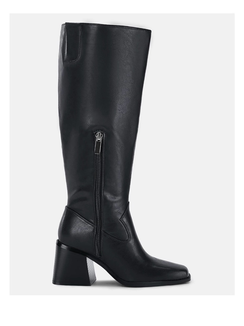 Coutgo Women's Knee High Boots Wide Calf Square Toe Chunky Heeled, Size 8